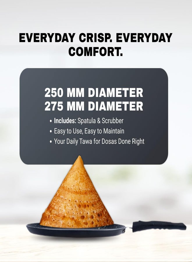 برايت مقلاة دوسا تاوا غير لاصقة من برايت، مقاومة للخدش والتآكل، طلاء متين غير لاصق | مقبض مقاوم للحرارة | تتضمن ملعقة مسطحة وليفة تنظيف (القطر - 250 مم) - Image 5